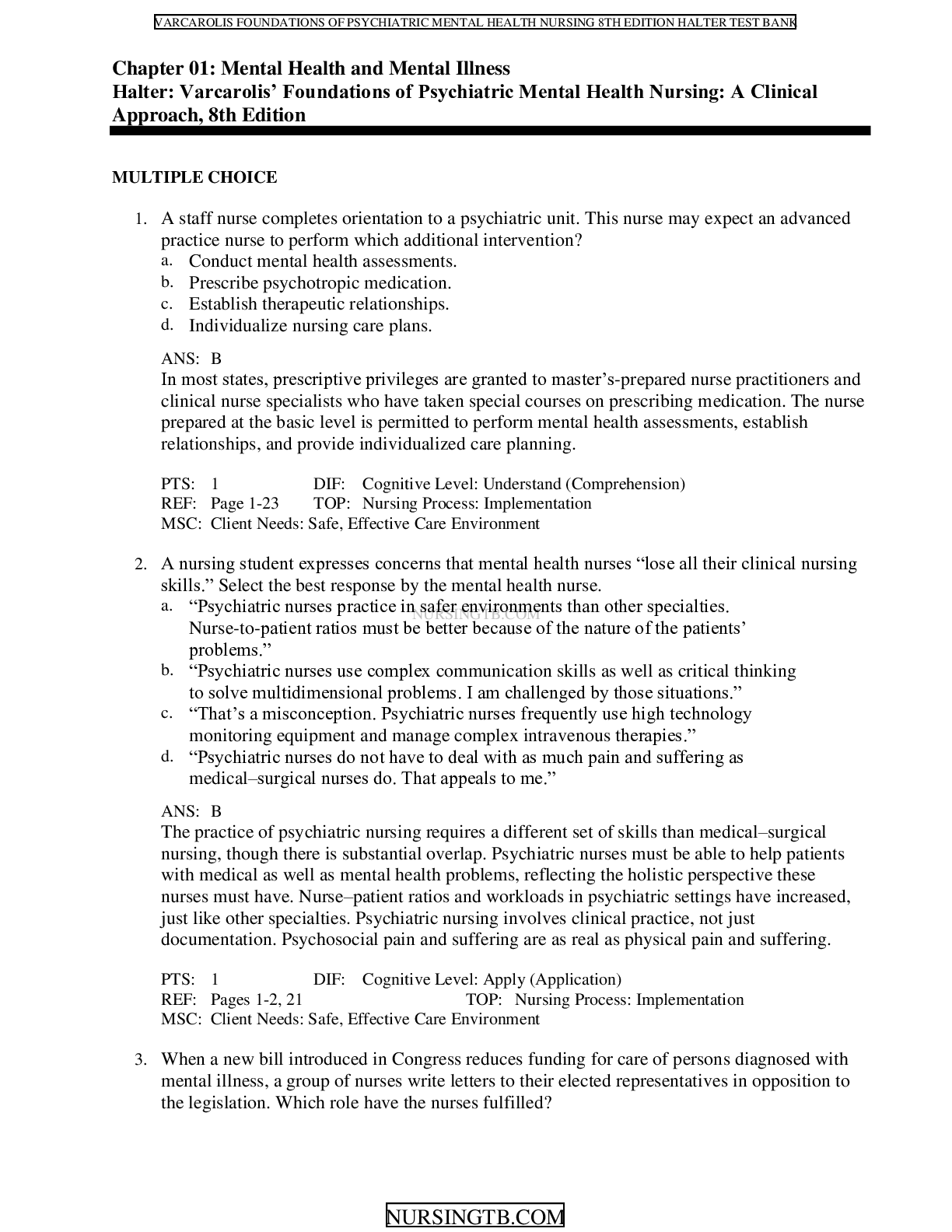 Preview image for Varcarolis Foundations Of Psychiatric Mental Health Nursing 8th Edition Halter Test Bank. Contains Chapter 1 to 36. Questions And Answers Plus Rationales